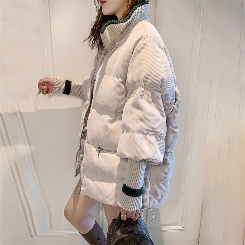 Winter Woman Jacket Corduroy Padded Coat Lady Parka Loose Student Bread Clothing Thick 201110wtt