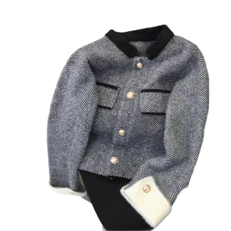 French style autumn and winter new design sense knitted cardigan women's jacket gradient stripe fake pocket coarse wool short coat stand fashion 
