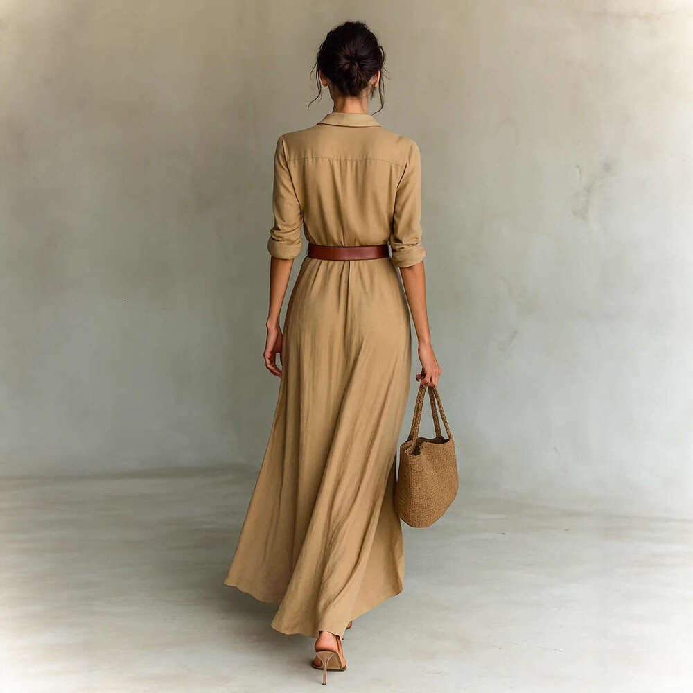 2025 European and American Women's Fashion Autumn Elegant Temperament Sexy Solid Color Irregular Pleated Slit Dress