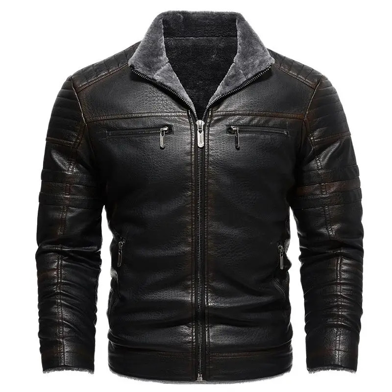 Men Faux Leather Jacket High Quality Casual Zipper Fleece Warm Coats Winter Vintage Motorcycle S4Xl 251023