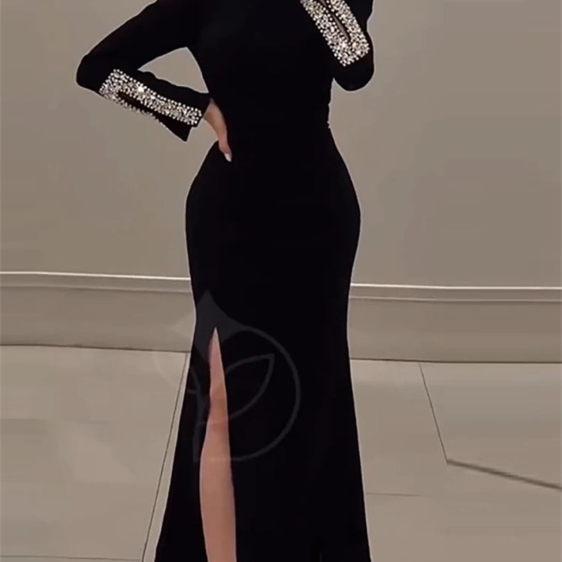 Womens Spring Long Sleeved Slim Banquet Dress Casual Rhinestone Patchwork Dresses Elegant Half High Neck Waist Wrap Hip 250208wtt