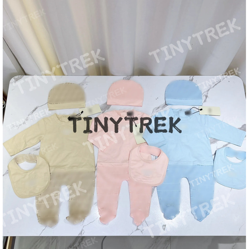 Designer Infant cotton rompers sets Newborn baby girls letter long sleeve jumpsuits hat bibs 3pcs babies 1st climb clothes S1498
