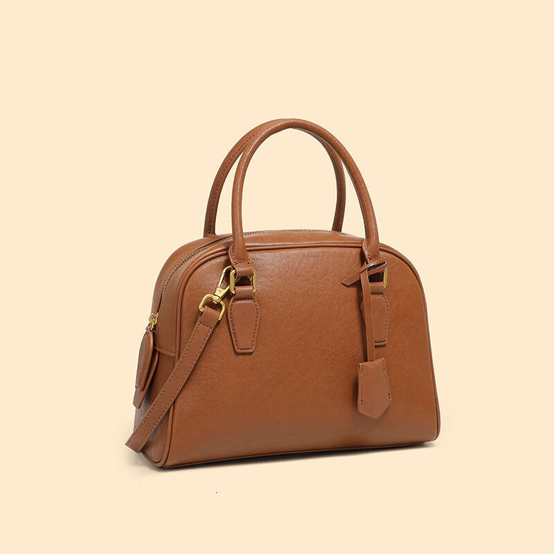 Luxury bag New Top Layer Cowhide Minimalist Boston Bowling Ball High end Genuine Leather Women s Large Capacity Handbag Pillow Bag