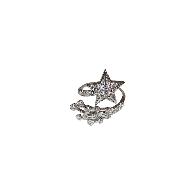 Super Shiny Zircon Five-Pointed Star Open Minimalist Commuter Ring Versatile High-End Elegant Women's Jewelry - view 5