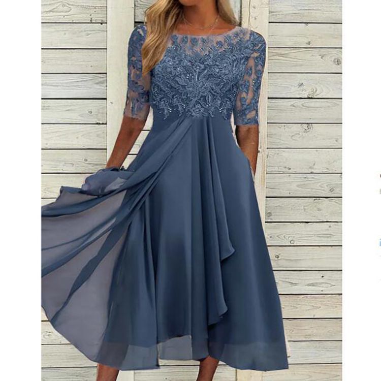 G1061Chiffon Lace Hollow Long Dress Bridesmaid Evening Dress Women's Clothing