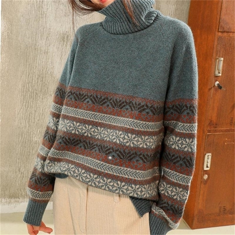 New High-neck Sweater Women Thick Thick Loose Lazy Jacquard Bottoming Shirt Winter Pull-up Pile Collar Sweater Women 201111wtt