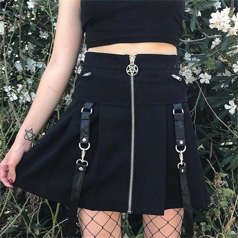 Gothic Traf High-waisted Pleated Skirt Y2k Harajuku Vintage Aesthetic Women Moto & Biker Skirts For E Girl Punk Clothing 82105 210712wtt