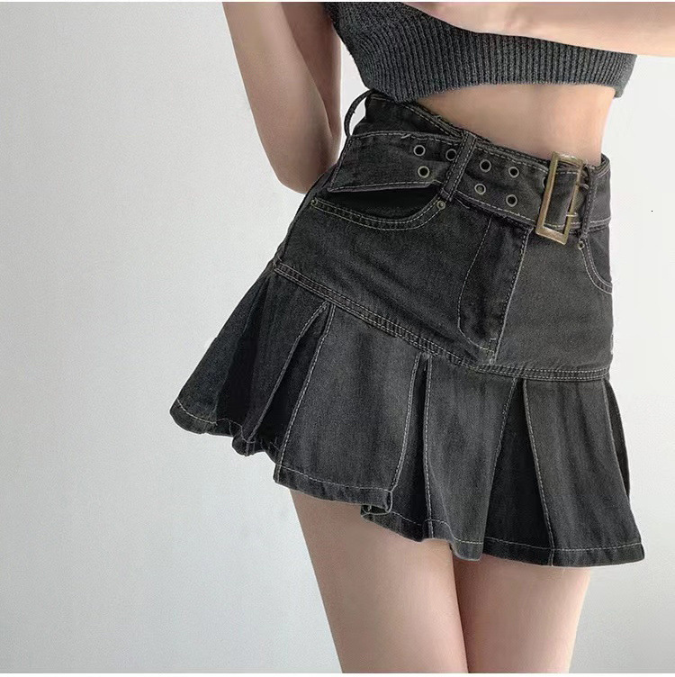 Spicy Girl Denim Skirt Women Summer Pleated Skirt 2025 High Waist Slimming Aline Short Skirt Trendy 250410