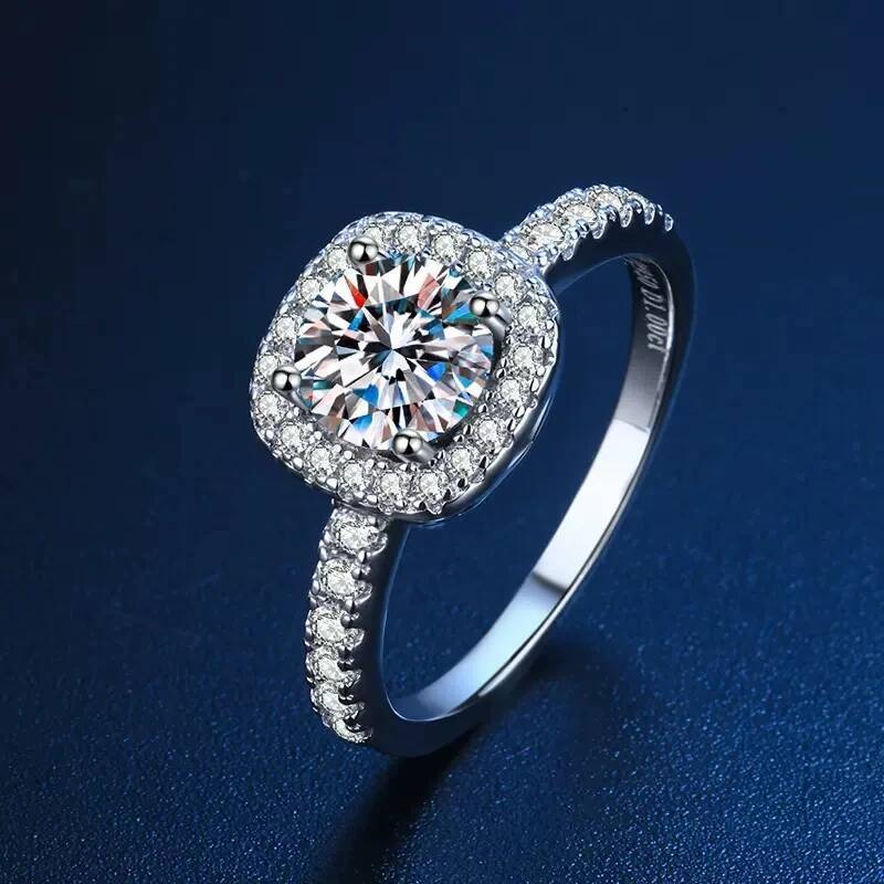 Moissanite 925 Sterling Silver Ring For Women Square Round 1CT 2CT 3CT Brilliant Diamond Finger Band Wedding Jewelry Gift