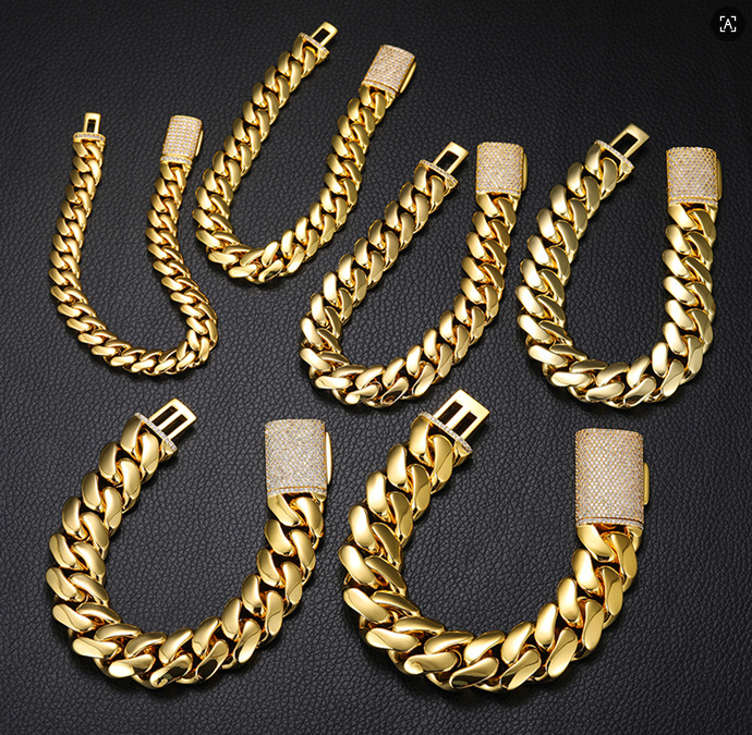10-22mm Hip Hop Miami Cuban Link Chain Bracelet TopBling CZ 14K Real Gold Plated Men Jewelry 7inch 8inch 9inch