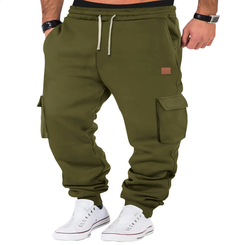 Mens multi pocket pants mens casual sports cotton wool gym running training jogging mountain 250305w