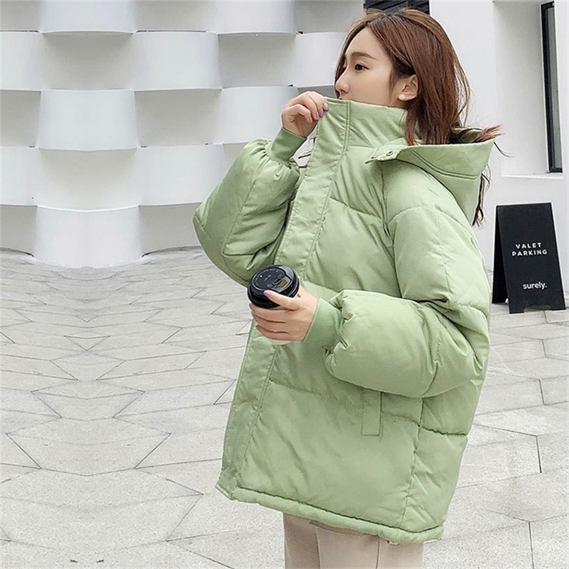 Fashion Short Winter Jacket Women Casual Warm Solid Hooded Parka Coat Office Lady New 201103wtt