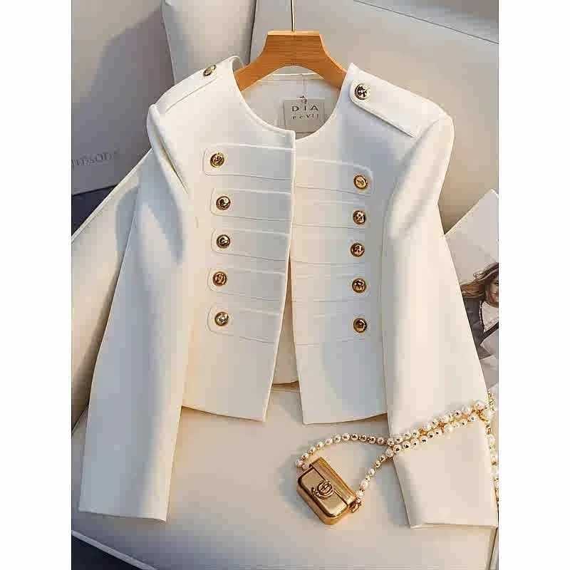 luxcury Style Double-Breasted Ladies' Coat - Elegant Single-Colored Full-Length Sleeve Casual Workwear