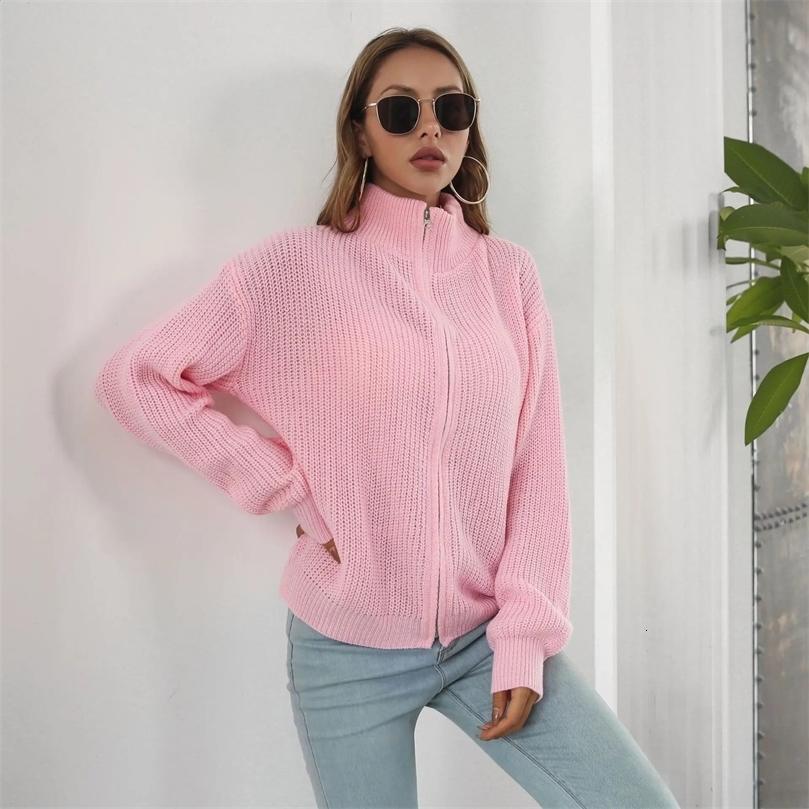 Spring Autumn Womens Coats Solid Color Zipper Ladies Sweaters Casual Loose Female Knitted Cardigans Knitwears 250120wtt