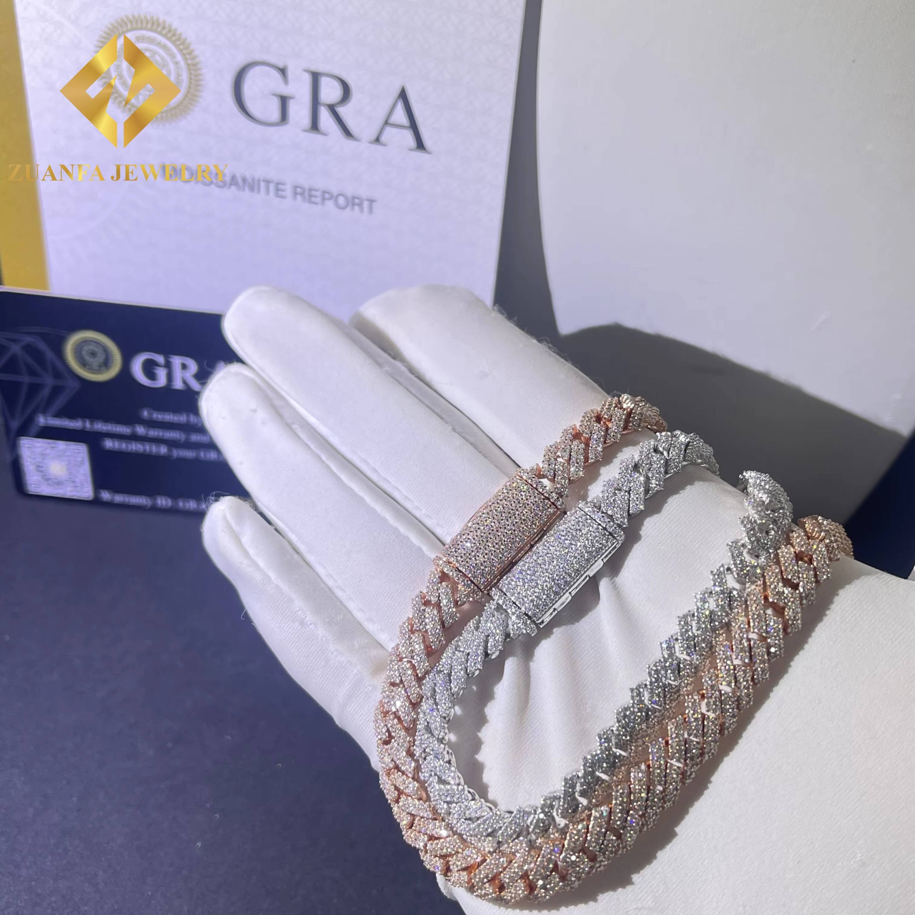 Wholesale Price Hip Hop Men Rose Gold Miami Necklace in 925 Silver 8mm Iced Out Moissanite Cuban Link Chain Rock Jewelry