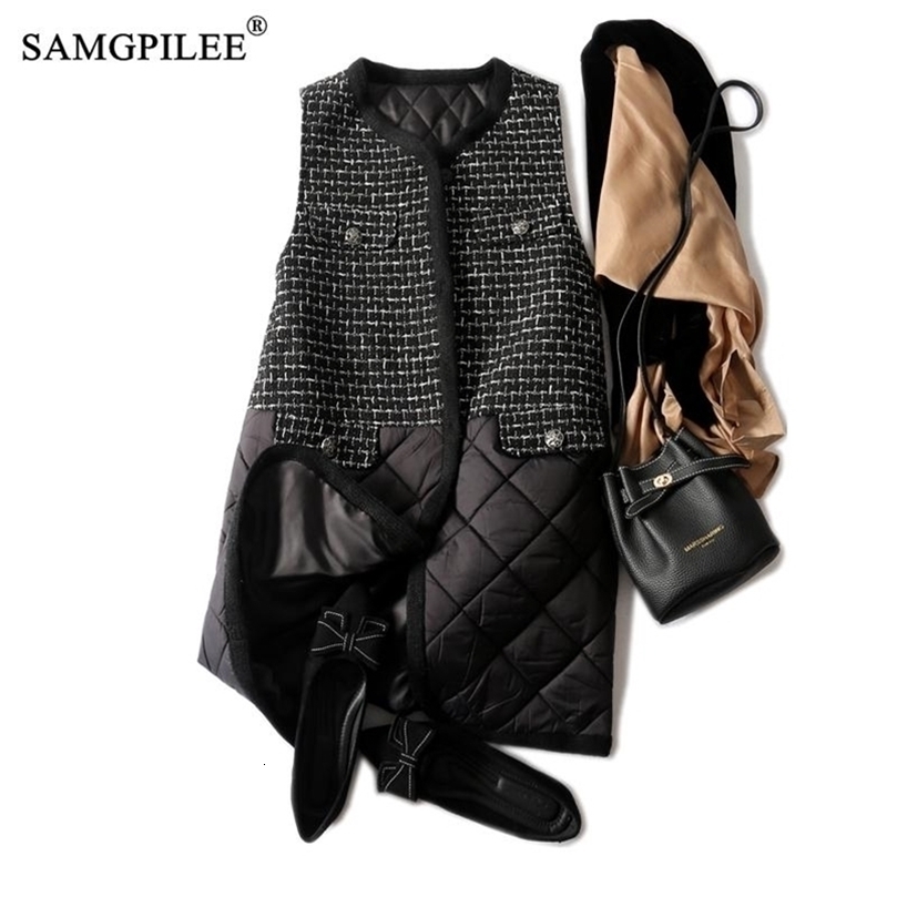 Winter sleeveless jackets for women Office Lady Long Patchwork V-neck Single Breasted plus size woman warm vest 4XL 211130wtt