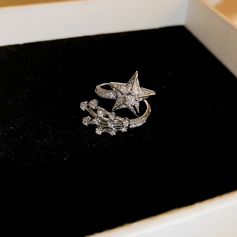 Super Shiny Zircon Five-Pointed Star Open Minimalist Commuter Ring Versatile High-End Elegant Women's Jewelry - view 3