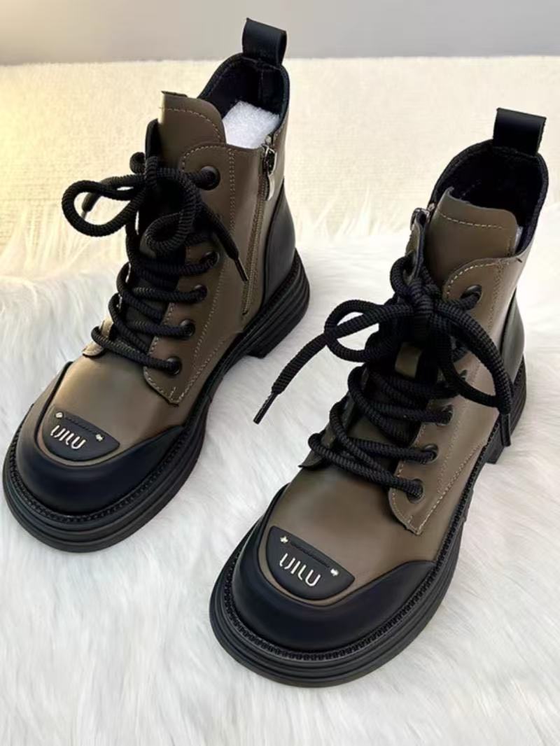 designer boot for women Winter sheos Round Toe Lace-up Short Platform Knight Boots Womens Shoes