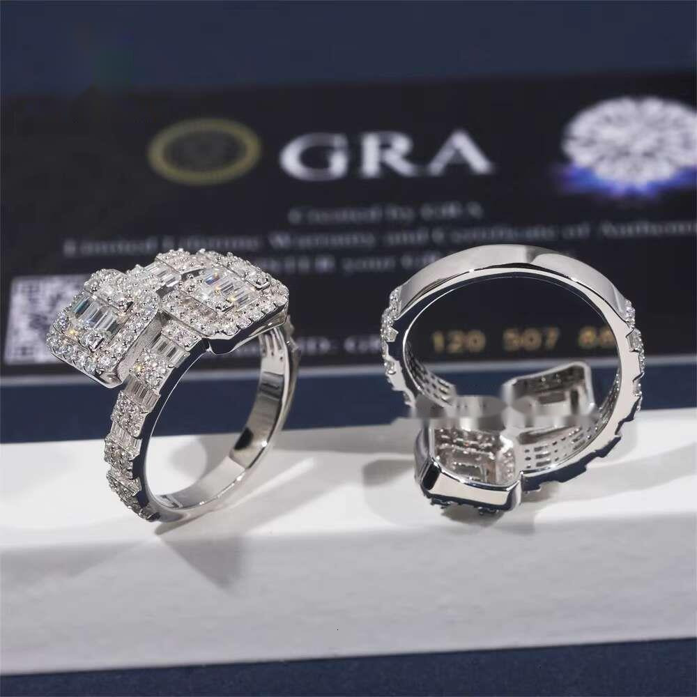Anti Stress Ring Custom Hip Hop Jewelry S925 Baguette Cut Moissanite Diamond Engagement Ring for Men