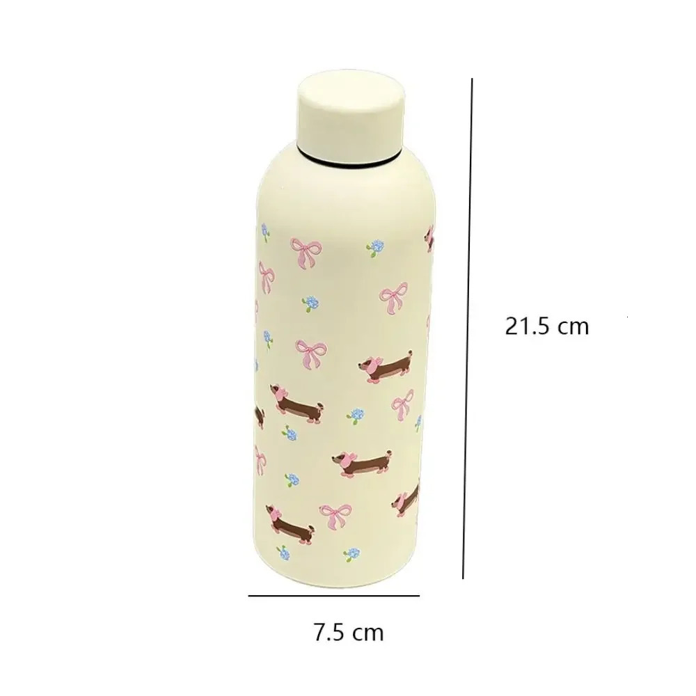 500ml Vacuum Dachshund Bowknot Insulated Water Bottle Stainless Steel Black Thermal Car Cup 250929 W260226