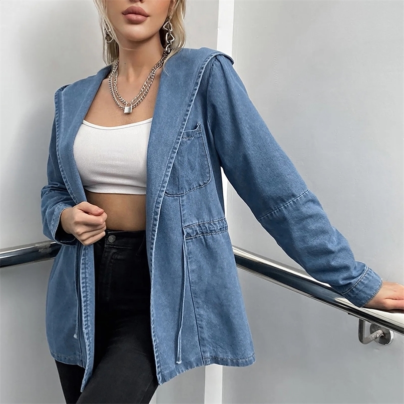Hooded Denim Outerwear WomenS Spring Autumn Casual Jacket Boyfriend Jean LongSleeve Stylish Coats 250120wtt
