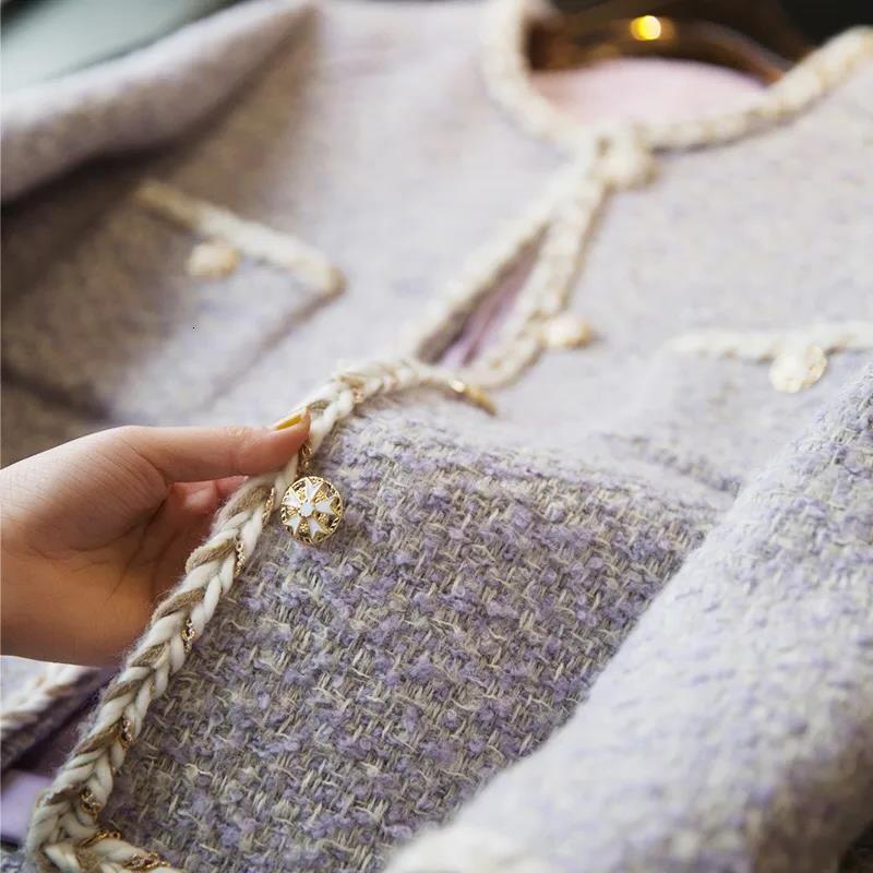 2025 European fashion style women's clothing lavender tweed cardigan top composite short design designer small autumn and winter coarse wool coat