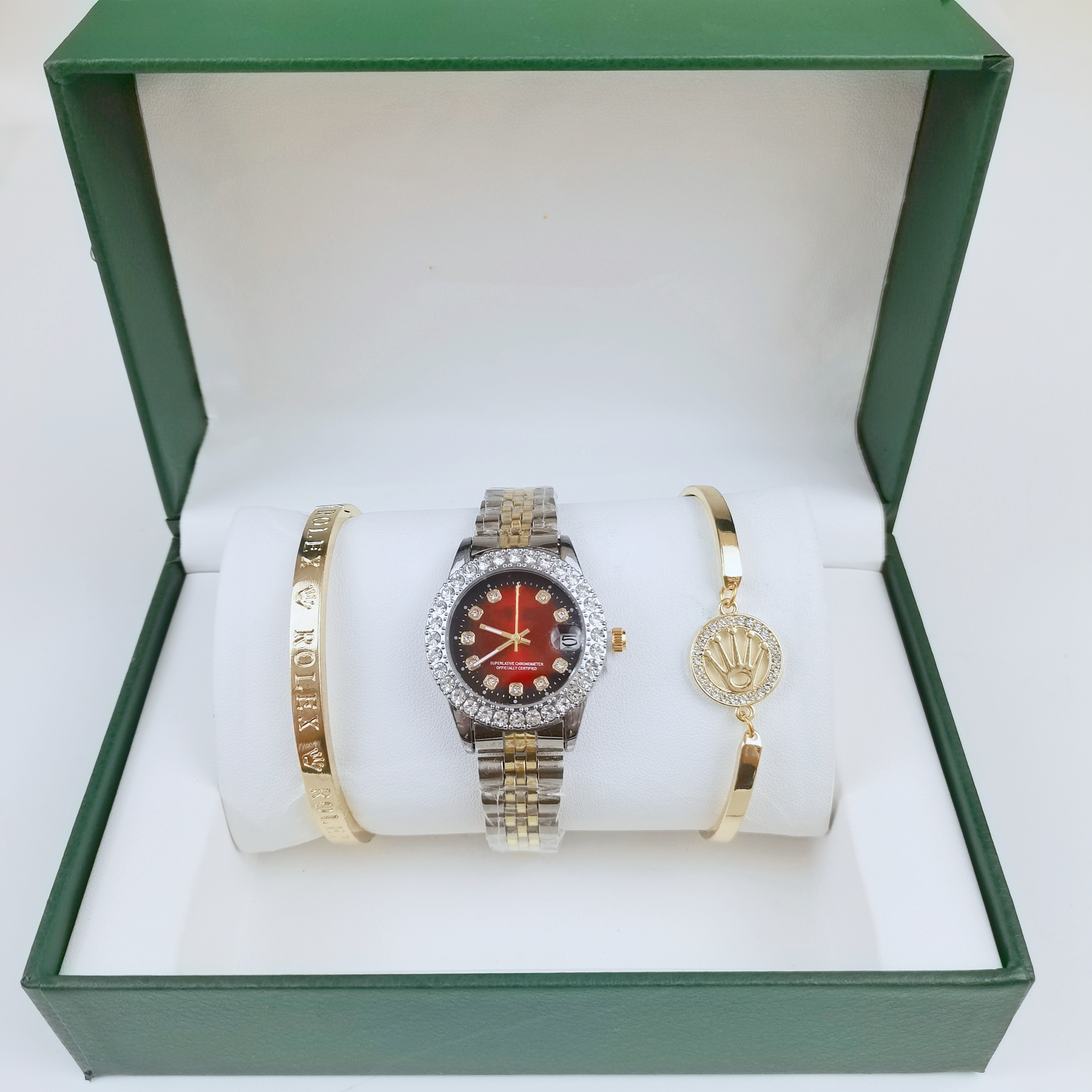 AAA Quality Diamond three-piece set box Men's fashion complete luxury brand sports quartz women's day Date watch