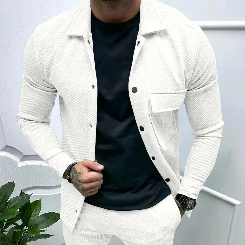 European and American casual mens heavy twill lapel neck longsleeved singlebreasted solidcolor slimfit jacket 250929 - view 7
