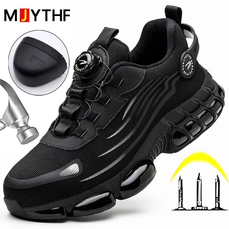 Rotating Button Safety Shoes Men Antismash Antipuncture Work Shoes Fashion Men Sport Shoes Security Protective Boots Men 250930