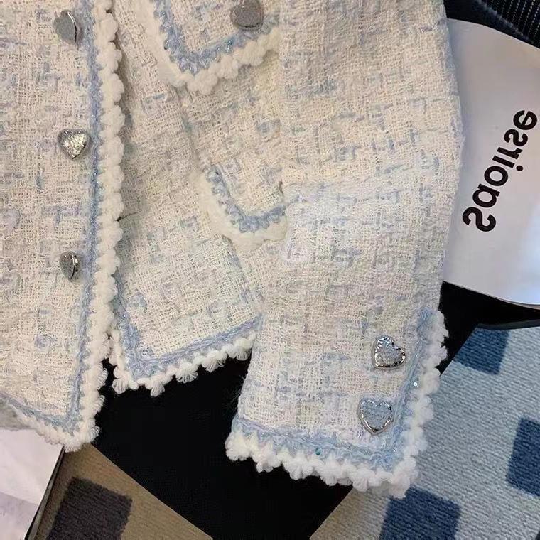 2025 new short designer coarse wool short jacket for women's autumn and winter high-end design exquisite French retro socialist elegant lapel twe