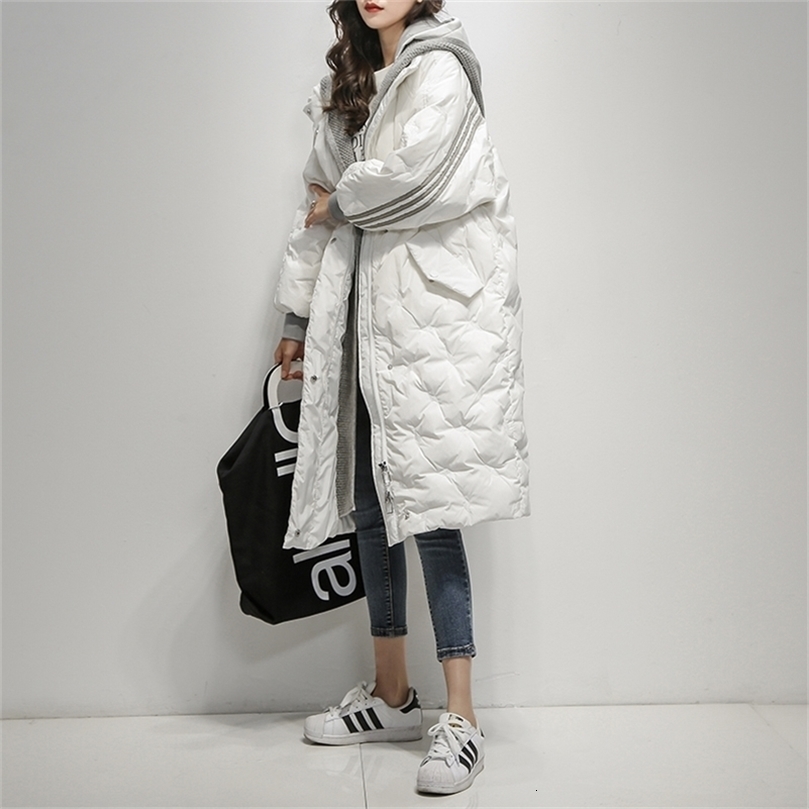 Black Hooded Warm Down Coat Women Long Jacket New Winter Loose Down Jackets Female Overcoat Fashion Thick Parkas Lady Outwears 200923wtt