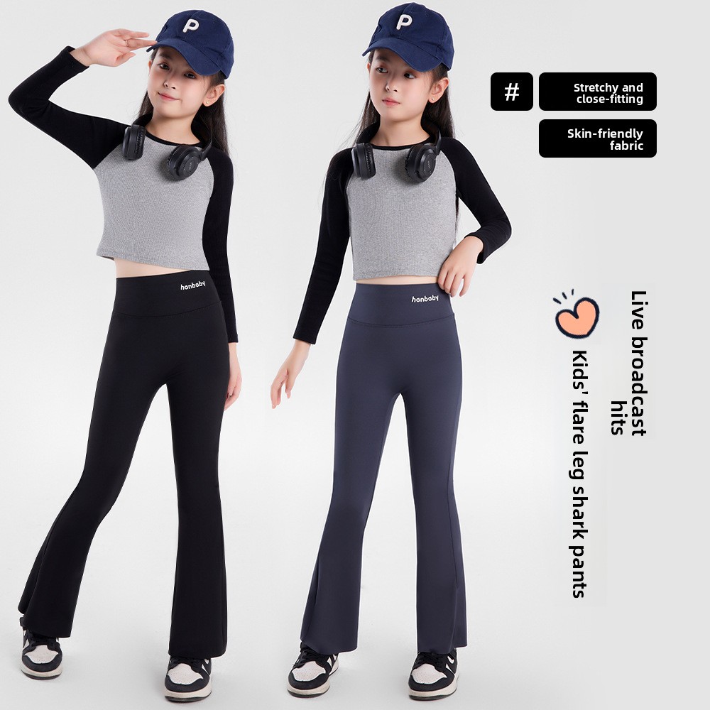2025 spring winter autumn Teenager Girls Children bell-bottoms Shark Pants leggings yoga pants 8 10 12 14 16Years tight wide leg Trouser Kids
