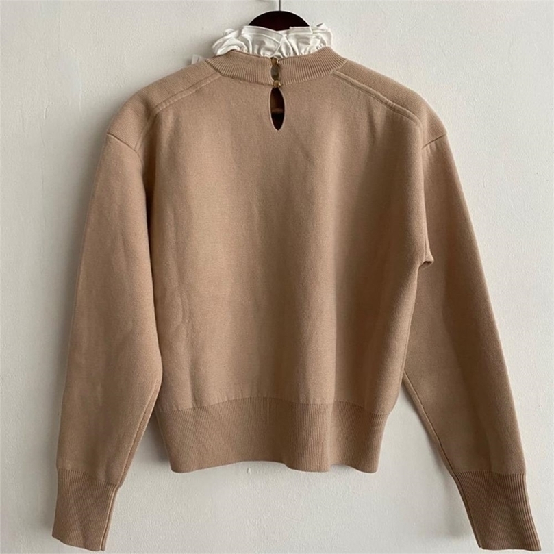 Stitching Ruffles Women Sweater Letter Embroidery Long Sleeve Autumn and Winter New Female Pull 201030wtt