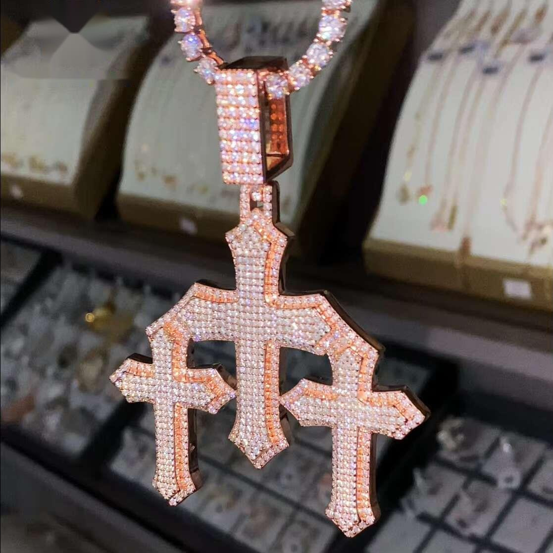 Chain For Man woman necklace New Trendy Man Jewelry Large Size Three Cross Iced Out 925 Sterling Silver VVS Moissanite Diamond Pendant Necklace Crysta