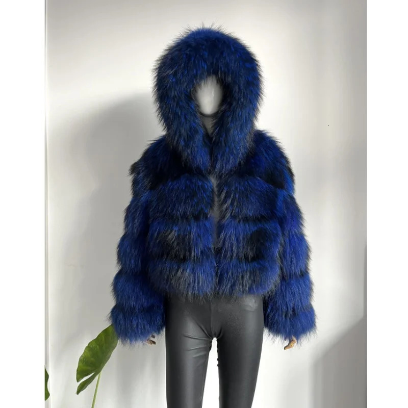 BEIZIRU Womens Winter Fur Coat Hooded Real Raccoon Top Furry Jackets Warm Thick Natural Long Sleeve Outerwear 250926