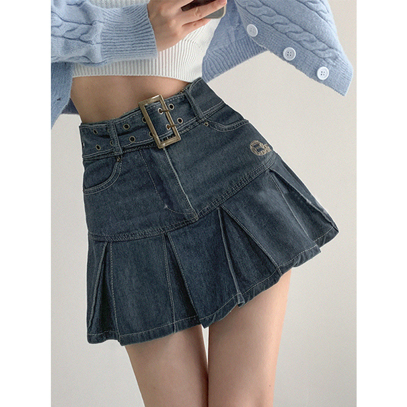 Spicy Girl Denim Skirt Women Summer Pleated Skirt 2025 High Waist Slimming Aline Short Skirt Trendy 250410