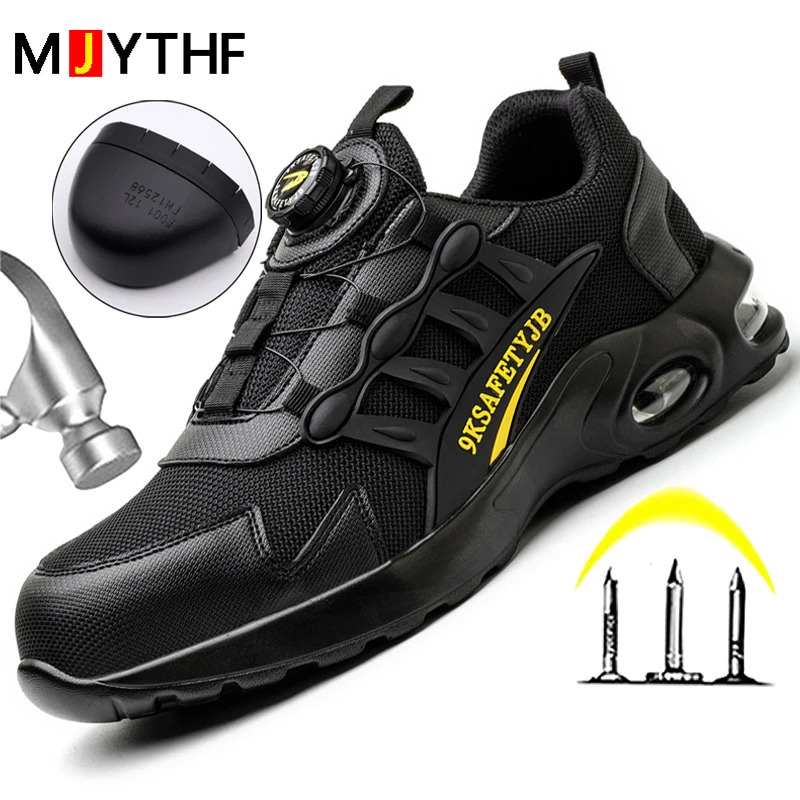 Mens Rotating Button Safety Shoes Steel Toe Work Sneakers Indestructible Shoes PunctureProofwork Boots Air Cushion Men Boots 250930