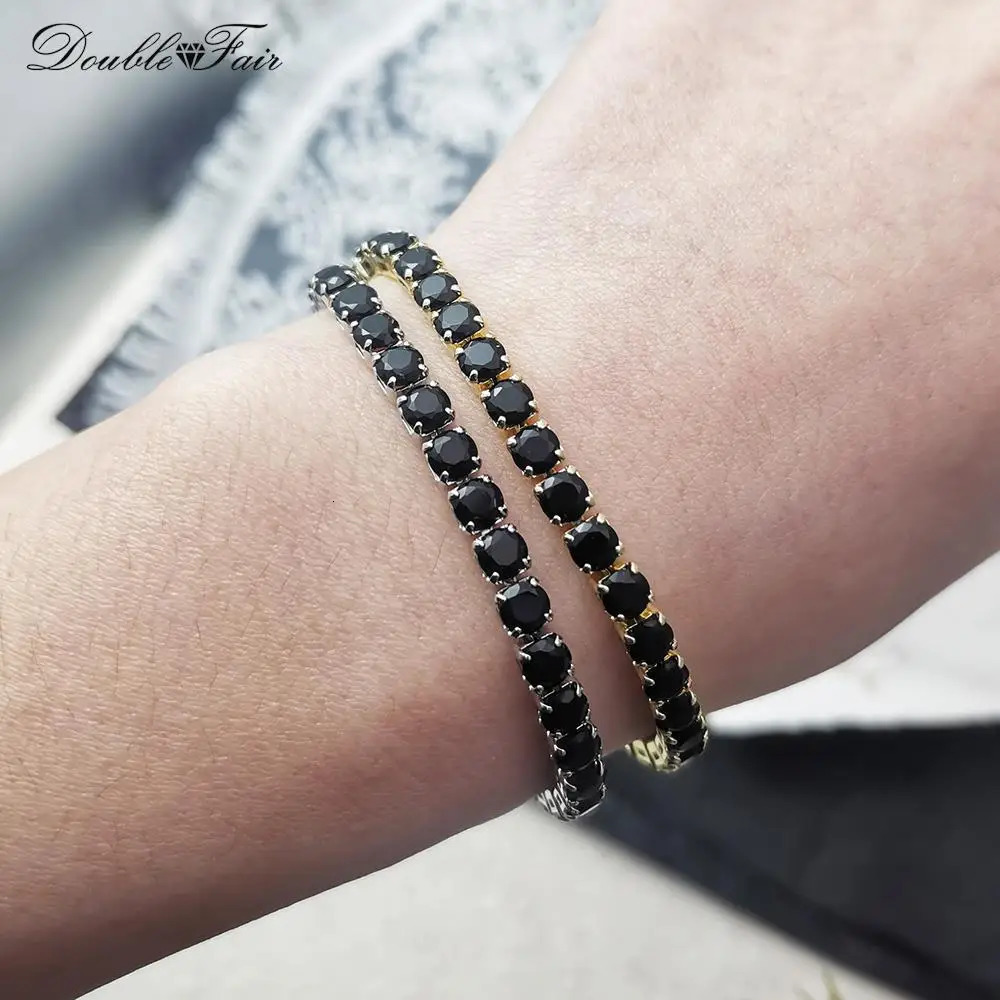Black Crystal Tennis Bracelet for Men Women Adjustable Steampunk Zirconia Bangle Chain on Hand Hip Hop Hippie Punk Gifts Jewelry 250928