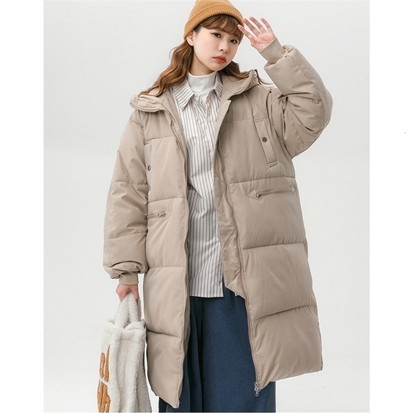 Womens Down Parkas Women Down Parka Mid Length Khaki Jacket Baggy Winter Waterproof Warm Duck Feather Down Female Hooded Puffer Coat Bubble Outwear 22