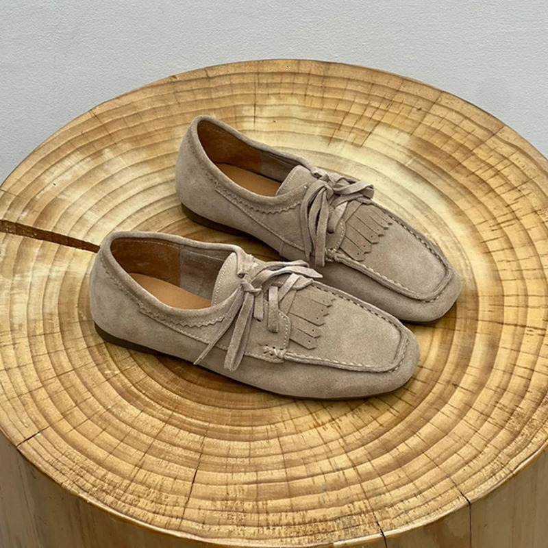 AIYUQI 2025 Womens Loafers Cow Suede Square Toe Flat Shoes For Women Large Size Shallow Mouth Soft Sole Female Moccasins 250930