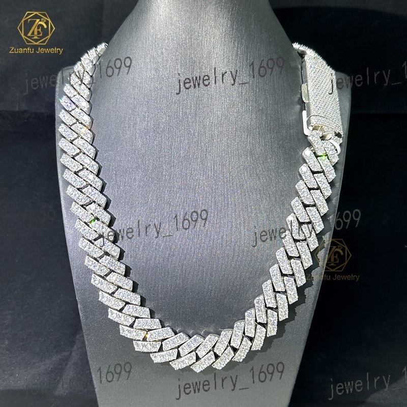 2025 Hip Hop Jewelry Bling 20mm Sterling Silver 1 Row VVS Moissanite Diamond Iced Out Miami Cuban Link Chain Necklace