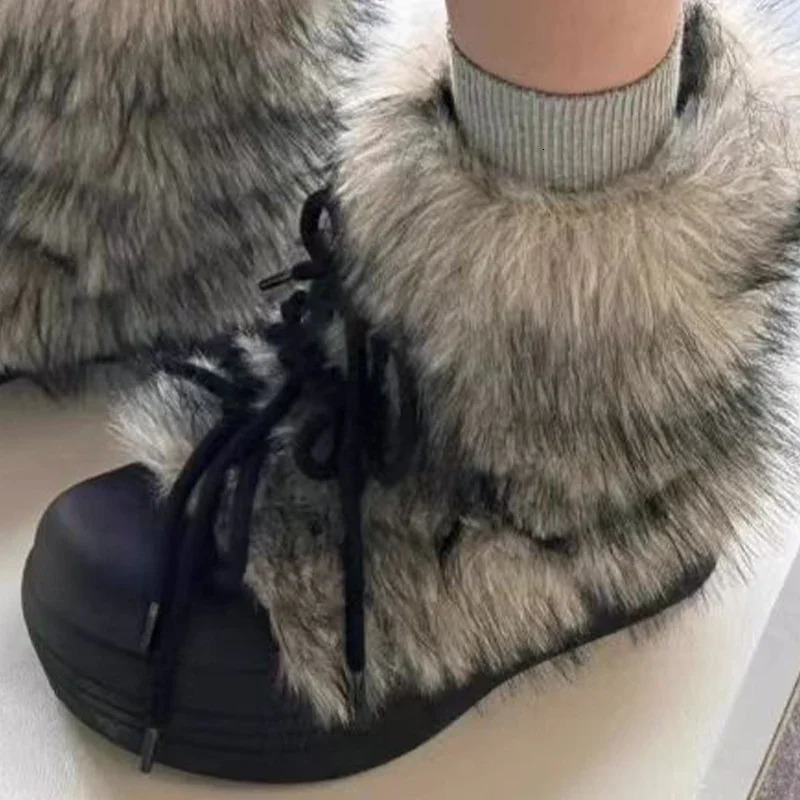 Bow Platform Women Snow Ankle Boots Fur Fashion Short Plush Flats Cotton Shoes 2025 Trend Warm Cozy Winter Botas Mujer 250930