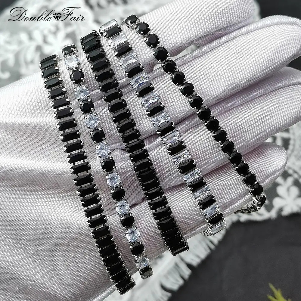 Black Crystal Tennis Bracelet for Men Women Adjustable Steampunk Zirconia Bangle Chain on Hand Hip Hop Hippie Punk Gifts Jewelry 250928