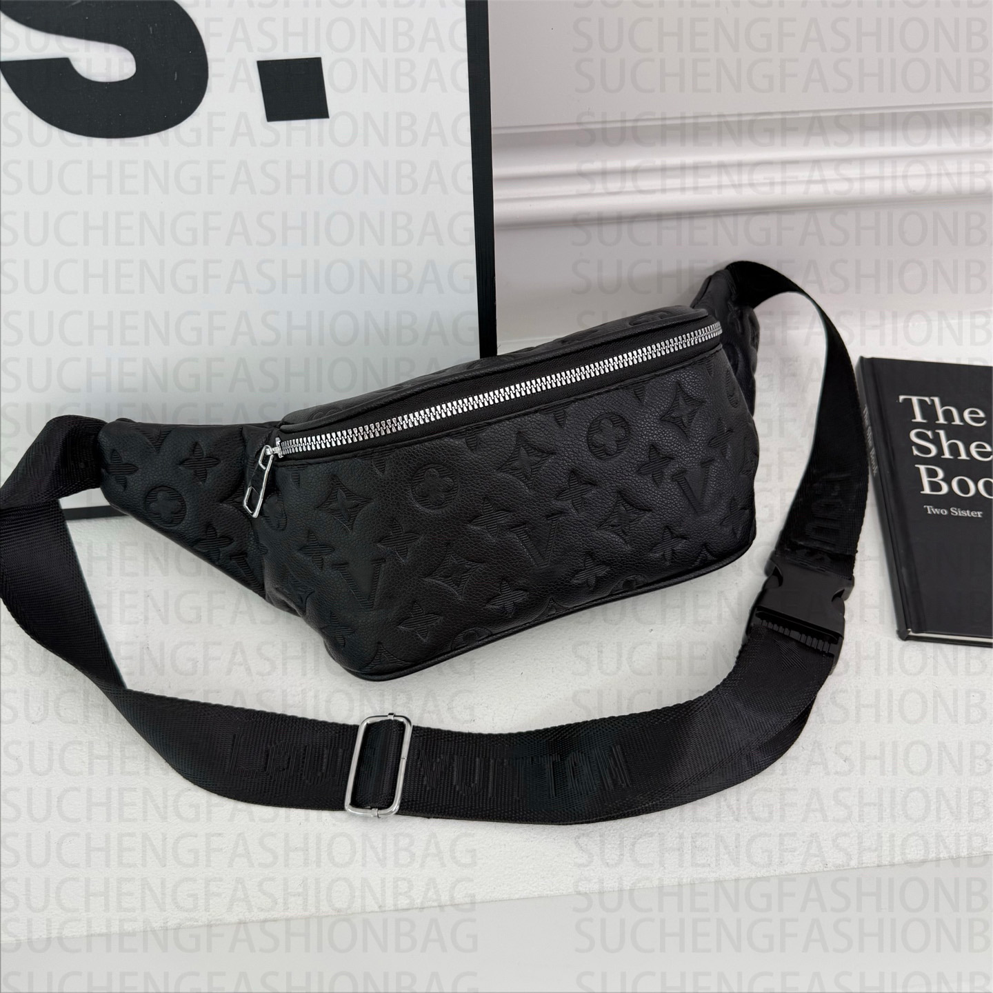 Designer bag Classic Chest Bag Black PU Material Simple Retro Fashion Mens Crossbody Bag Sling Bag for Men and Women embossed black