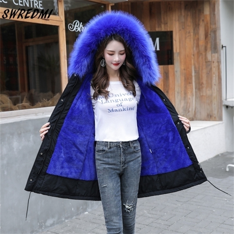SWREDMI Thick Warm Winter Jacket Women Winter Coat With Fur Lining Plus 5XL 6XL Hooded Female Long Winter Coat Parkas Snow Wear 201103wtt