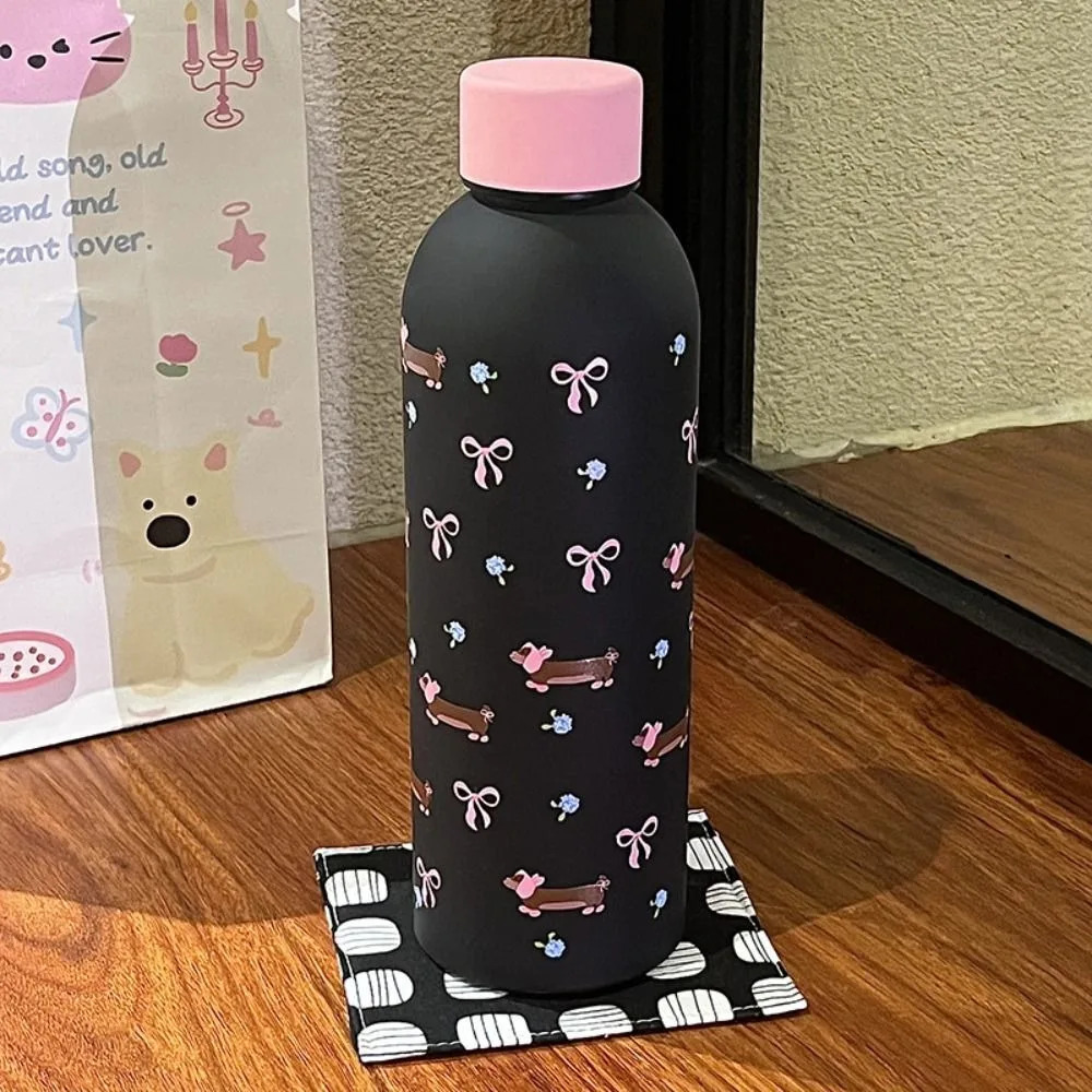 500ml Vacuum Dachshund Bowknot Insulated Water Bottle Stainless Steel Black Thermal Car Cup 250929 W260226