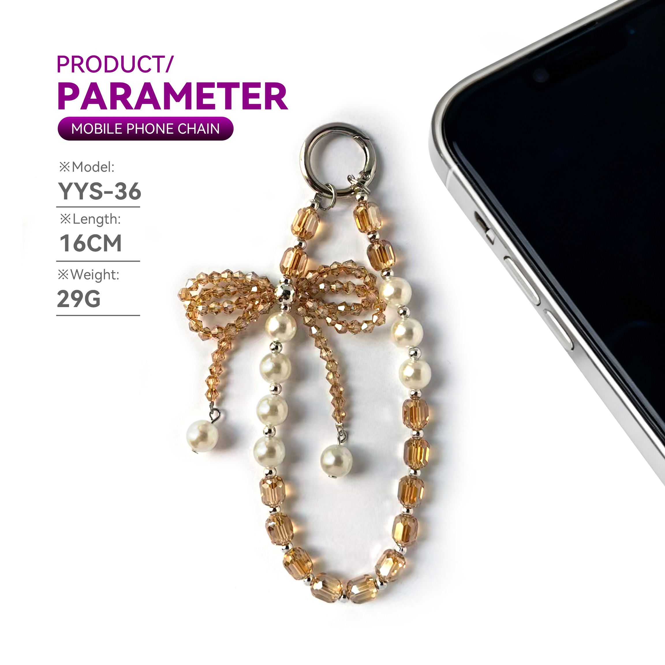 Pearl Crystal Creative Bow Phone Strap Stylish pairing, creative combination Multiple colors available Anti-loss design, easy to grab