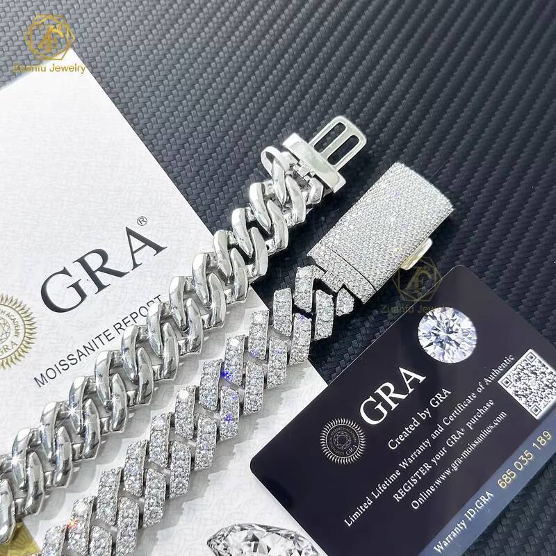 2025 Hip Hop Jewelry Bling 20mm Sterling Silver 1 Row VVS Moissanite Diamond Iced Out Miami Cuban Link Chain Necklace