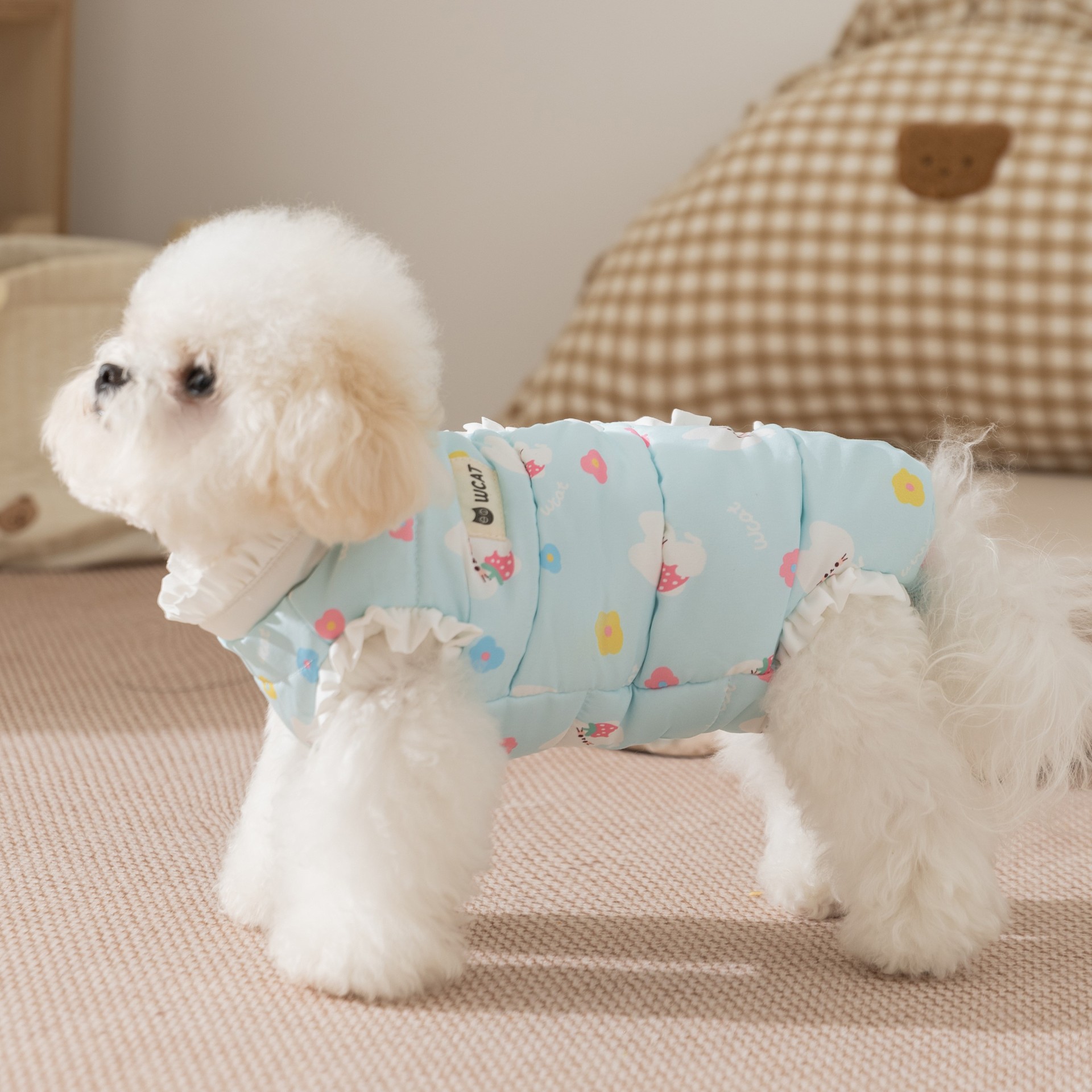 K3130 4-Legs Dog Pajamas with Hood, Christmas Themed Plaid Cotton Onesie for Small Dogs, Bichon, Maltese, Shih Tzu
