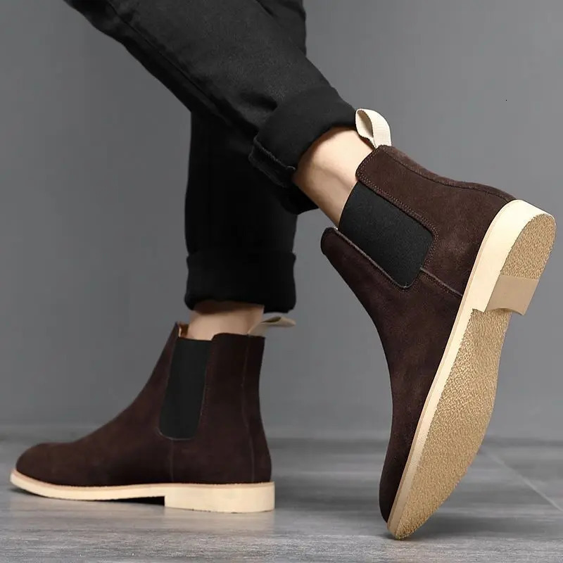 Man Retro Suede Genuine Leather Chelsea Boots Men Fashion Short Ankle Boot Casual British Style HighTop Shoes 251010